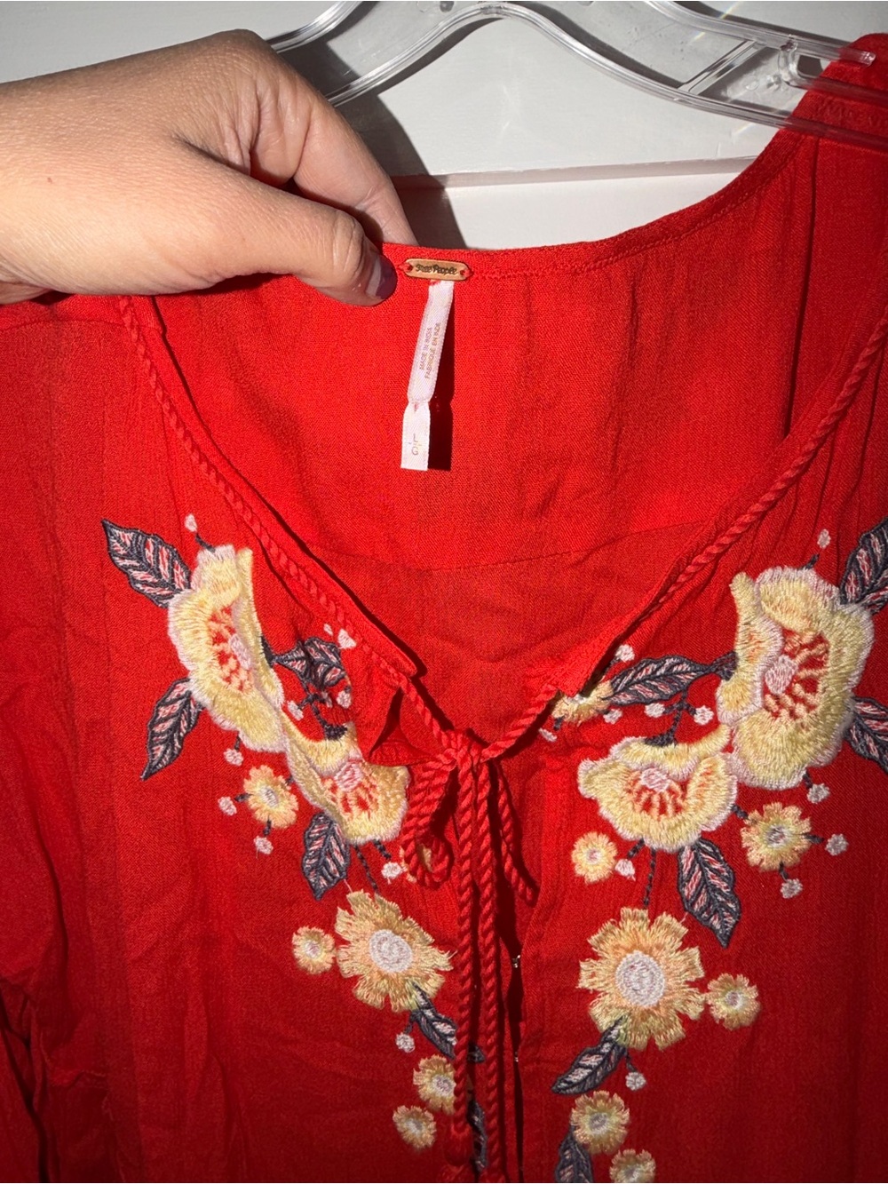 $148 Free People Spell On You Poppy Red Floral Embroidered Peasant Dress Large - Picture 6 of 7